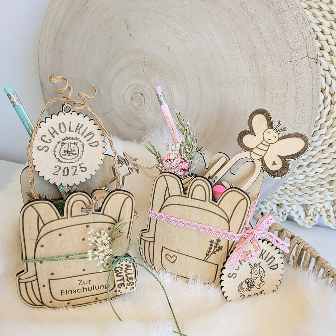 SVG Laserdatei Schulkind Einschulung Rucksack Schulranzen zum befüllen Gescheinkidee Junge Mädchen 3mm und 4mm SVG Datei – Bild 4