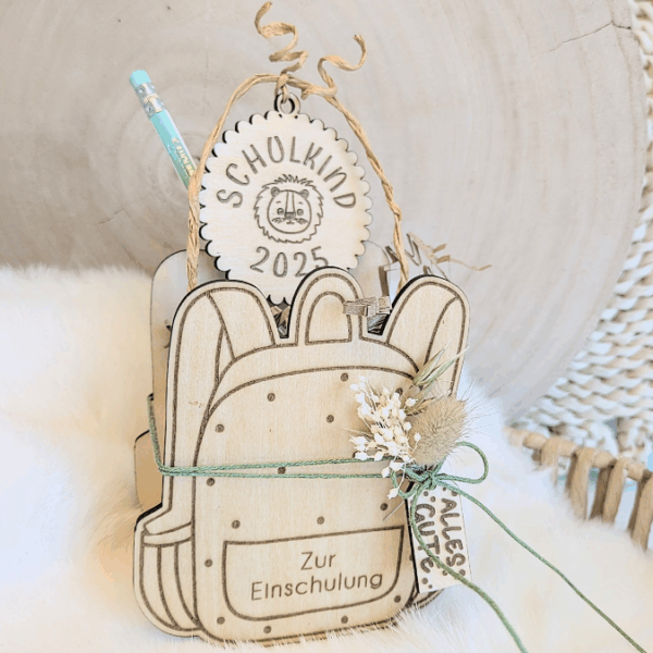 SVG Laserdatei Schulkind Einschulung Rucksack Schulranzen zum befüllen Gescheinkidee Junge Mädchen 3mm und 4mm SVG Datei – Bild 9
