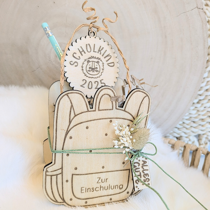 SVG Laserdatei Schulkind Einschulung Rucksack Schulranzen zum befüllen Gescheinkidee Junge Mädchen 3mm und 4mm SVG Datei – Bild 9