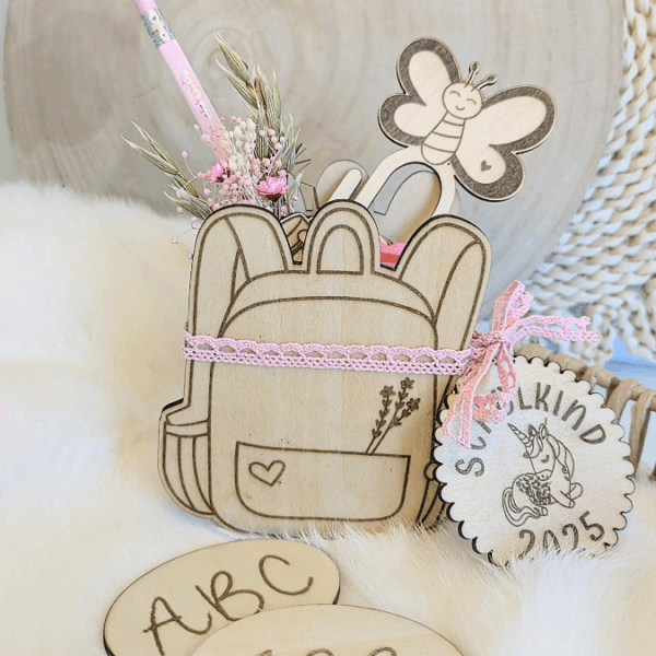 SVG Laserdatei Schulkind Einschulung Rucksack Schulranzen zum befüllen Gescheinkidee Junge Mädchen 3mm und 4mm SVG Datei – Bild 15