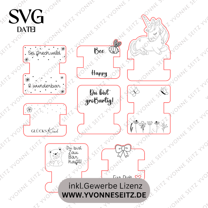 SVG Laserdatei Girls Scrunchie Halter Verpackung für Haargummis Scrunchies Mädchen Einhorn 8 Designs Geschenkidde für Kinder SVG-Datei – Bild 2