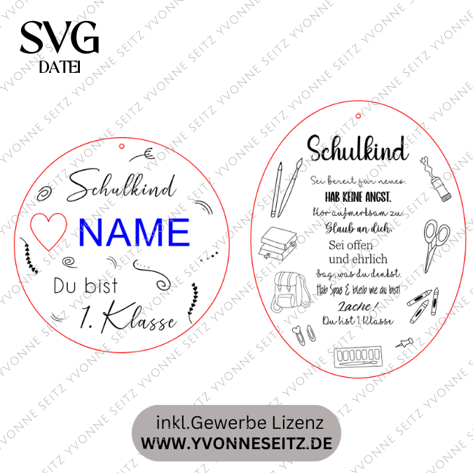 SVG Laserdatei 2er Set Holzscheibe Geschenkscheibe Schulkind Einschulung Geschenkidee Schulkind personalisierbar SVG Datei – Bild 2