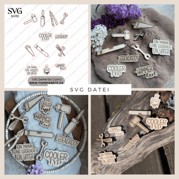 SVG Laserdatei Geschenkanhänger Männer Mann Papa Vatertag Werkzeug Etiketten Tags SVG-Datei