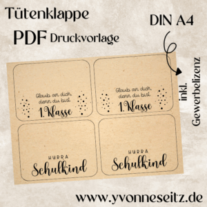 Tütenklappe Schulkind Einschulung Schule Verschluss PRINT Druckvorlage PDF Verpackung für Kleinigkeiten Printable PDF Datei selber drucken