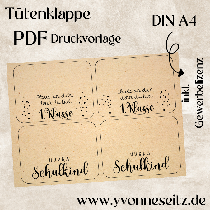Tütenklappe Schulkind Einschulung Schule Verschluss PRINT Druckvorlage PDF Verpackung für Kleinigkeiten Printable PDF Datei selber drucken