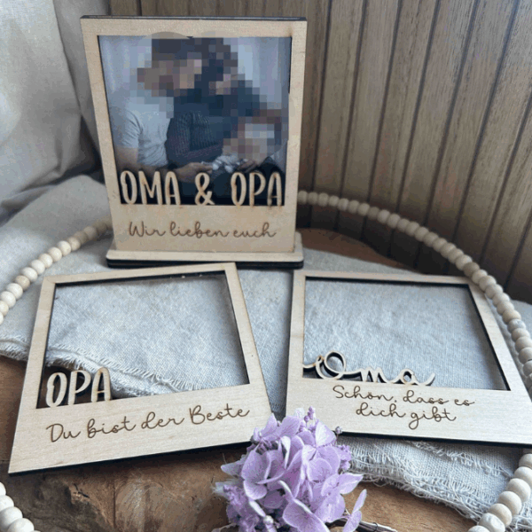 SVG Laserdatei Polaroids mit Ständer für 3mm und 4mm Holz Oma Opa Uroma Uropa Muttertag Vatertag Mama Papa Familie SVG Datei – Bild 2