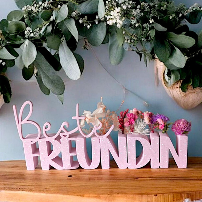 STL 3D Druck Datei Schriftzüge Beste Freundin Soul Mate Herzmensch 6er Set mit und ohne Löcher für Blumen 3D-Datei – Bild 6