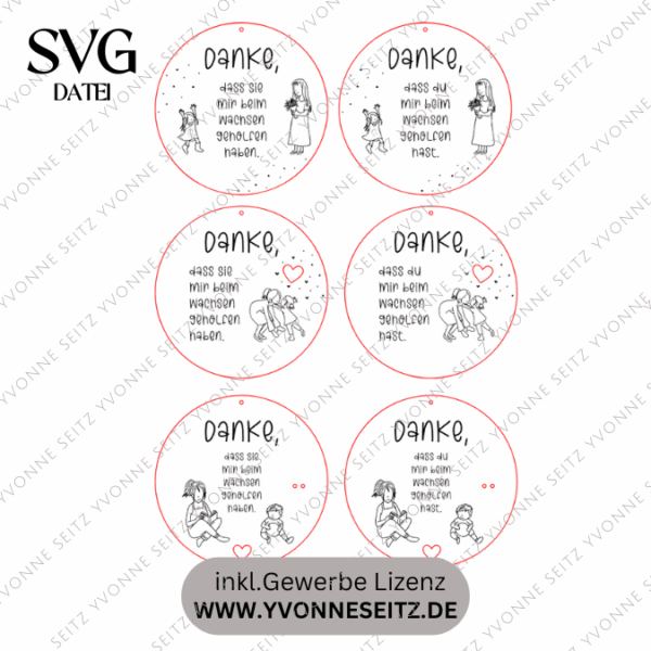 SVG Laserdatei 6 Designs Schilder Holzscheiben Geschenkidee Abschied Kindergarten Erzieherin Kindergartenabschied Danke Kita Kiga SVG Datei – Bild 2