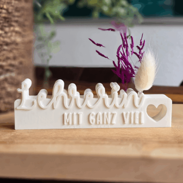 STL 3D Druck Datei 2er Schriftzug Lehrerin mit ganz viel Herz Aufsteller 3D-Druck Datei Abschied Schule Schulkind mit Löchern für Blumen – Bild 5