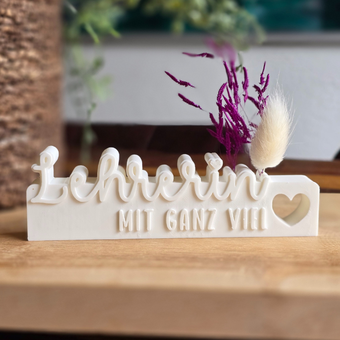 STL 3D Druck Datei 2er Schriftzug Lehrerin mit ganz viel Herz Aufsteller 3D-Druck Datei Abschied Schule Schulkind mit Löchern für Blumen – Bild 5