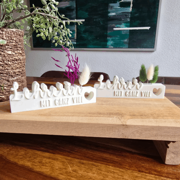 STL 3D Druck Datei 2er Schriftzug Lehrerin mit ganz viel Herz Aufsteller 3D-Druck Datei Abschied Schule Schulkind mit Löchern für Blumen – Bild 9