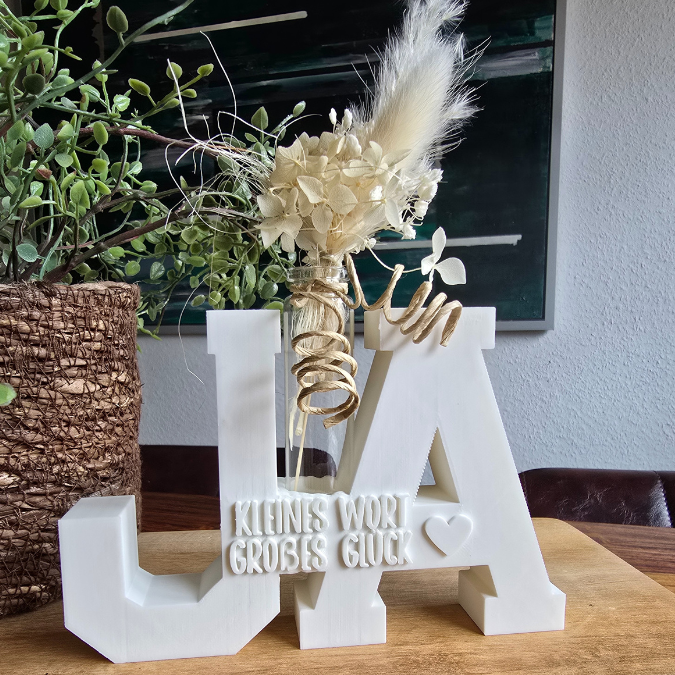 3D Druck Datei STL Hochzeit Schriftzug JA Statement Geldgeschenk für Reagenzgläser Platz für Geldgeschenk 3D Datei Wunscherfüller