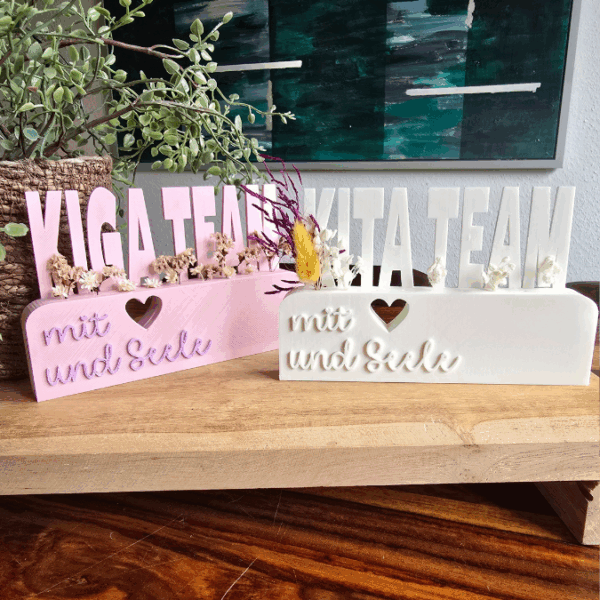 3D Druck Datei STL Kindergartenabschied Danke Kindergarten Kiga Kita Aufsteller mit öffnung für Blumen Floral 3D-Druck Datei
