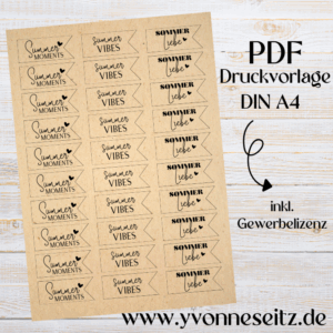 PRINT Druckvorlage PDF Geschenkanhänger 3 Designs Sommer Tags Etiketten A4 Printable PDF Datei zum selber drucken