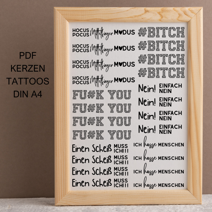 PDF - Kerzentattoo Vorlage - BAD Words - Statements - A4 Kerzentattoos zum selber drucken