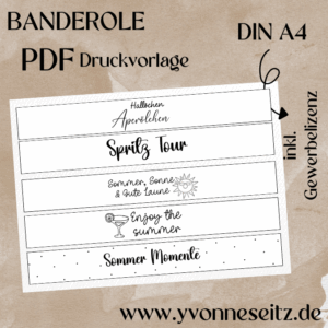 PRINT Druckvorlage PDF Banderole mit 5 Designs - Sommer - A4 Printable PDF Datei zum selber drucken