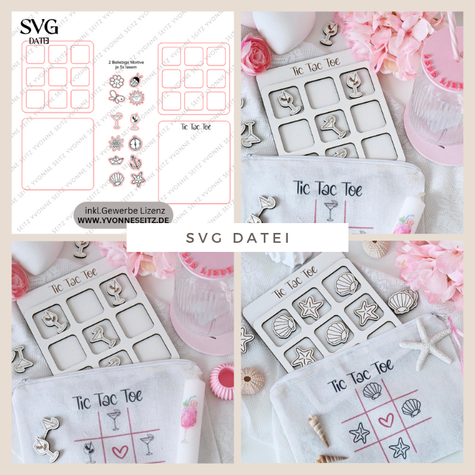 SVG Laserdatei Tic Tac Toe Spiel Urlaub Autobeschäftigung Sommerspiel Mitbringsel Zeitvertreib Kinder SVG-Datei