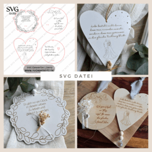 SVG Laserdatei 4 Designs Holzscheiben Herz Hochzeitsgeschenk Geschenkscheibe Geldgeschenk Sonnenfänger Hochzeit Ehe SVG Datei