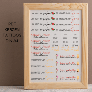 PDF - Kerzentattoo Vorlage - Eis - So schmeckt der Sommer - A4 Kerzentattoos zum selber drucken