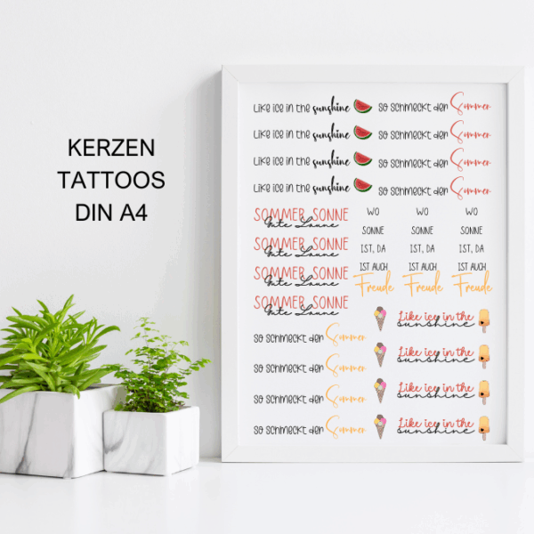 PDF - Kerzentattoo Vorlage - Eis - So schmeckt der Sommer - A4 Kerzentattoos zum selber drucken