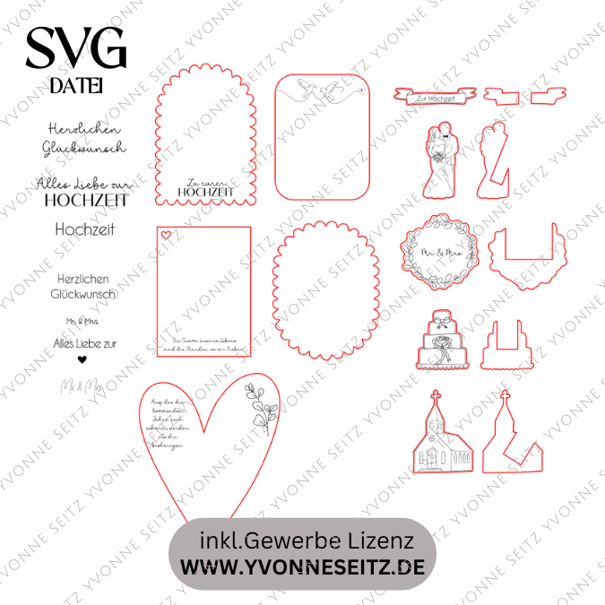 SVG Laserdatei Karten zur Hochzeit zum füllen mit Blumen oder Geld Postkarten Grußkarten SVG Datei Hochzeitsgeschenk Ehe Braut – Bild 2
