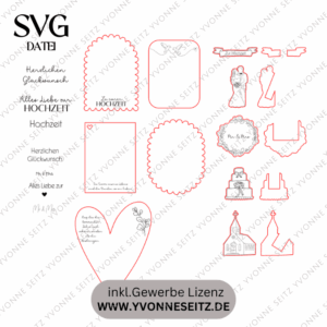 SVG Laserdatei Karten zur Hochzeit zum füllen mit Blumen oder Geld Postkarten Grußkarten SVG Datei Hochzeitsgeschenk Ehe Braut