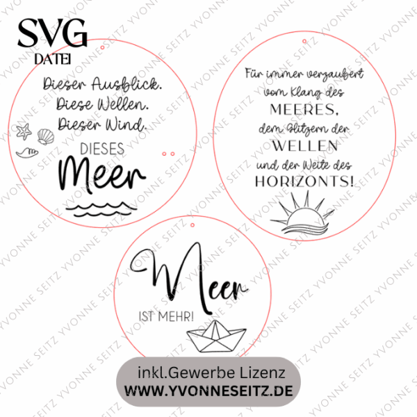 SVG Datei 3 Designs Holzscheiben Meer Maritim Laserdatei – Bild 2