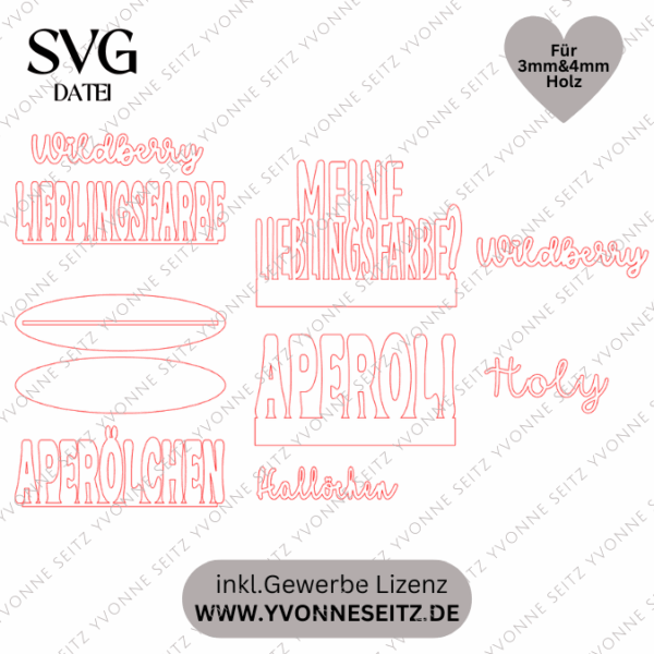 SVG Laserdatei Aufsteller 3mm und 4mm Klötzchen Datei Aperoli und Wildberry Holy Aperoli Aperol Lillet SVG Datei Sommer Deko Geschenkidee – Bild 2