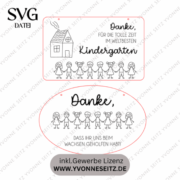 SVG Laserdatei 2er Set Schilder Holzscheiben Geschenkidee Abschied Kindergarten Kindergartenabschied Danke Kita Kiga SVG Datei – Bild 2
