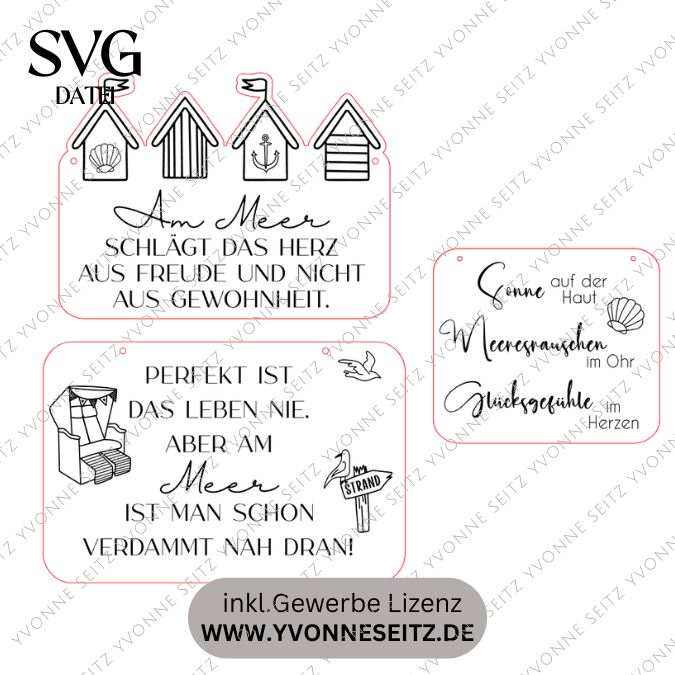 SVG Datei 3 Designs Schilder Holzscheiben Meer Maritim Laserdatei Urlaub Strand Nordsee Ostsee Strandkorb – Bild 2