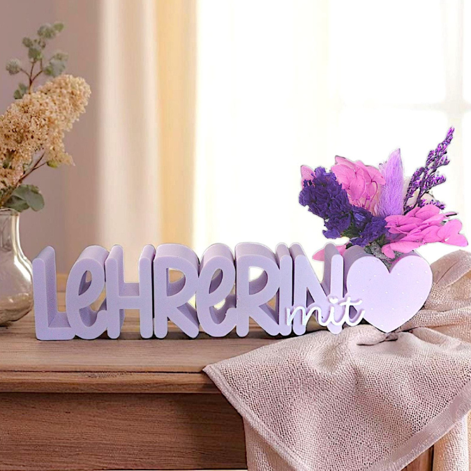STL 3D Druck Datei 2er Schriftzug Lehrerin mit Herz zum füllen mit Blumen Aufsteller 3D-Druck Datei Abschied Schule Geschenkidee Lehrer – Bild 6