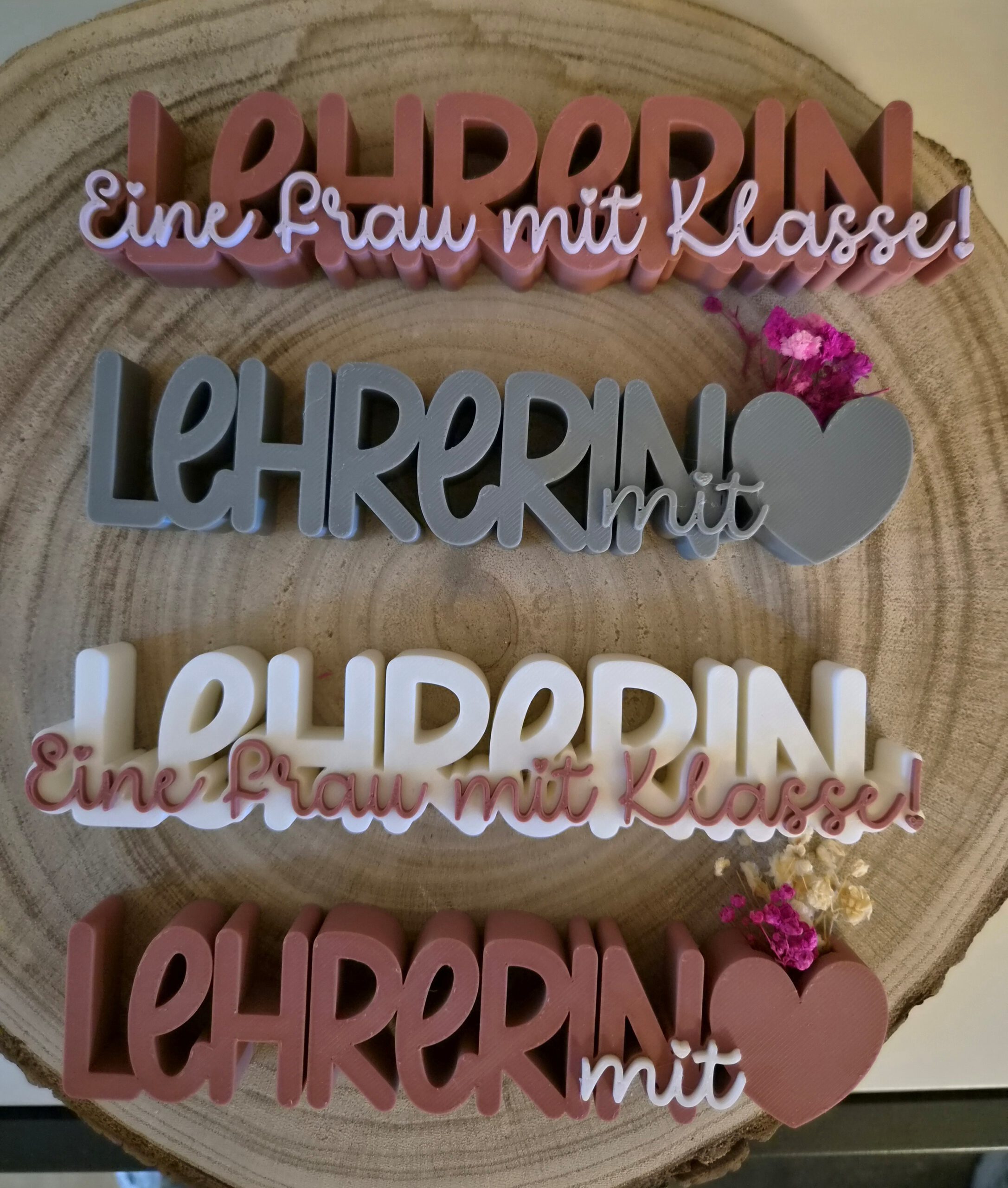 STL 3D Druck Datei 2er Schriftzug Lehrerin mit Herz zum füllen mit Blumen Aufsteller 3D-Druck Datei Abschied Schule Geschenkidee Lehrer – Bild 5