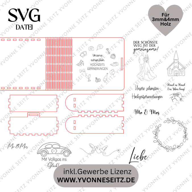 3mm 4mm SVG Laserdatei Geschenk zur Hochzeit Fotobuch 2.0 Holzbuch Fotoalbum Box für Fotos aufbewahrung Retrorahmen Vintage rahmen Hochzeitsalbum SVG Datei – Bild 2