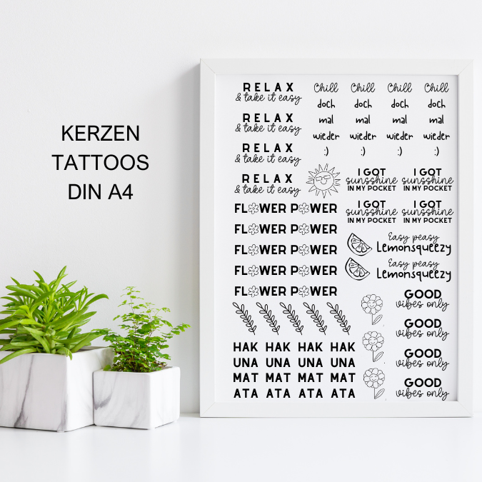 PDF - Kerzentattoo Vorlage - Easy Peasy Good Vibes - A4 Kerzentattoos zum selber drucken – Bild 2