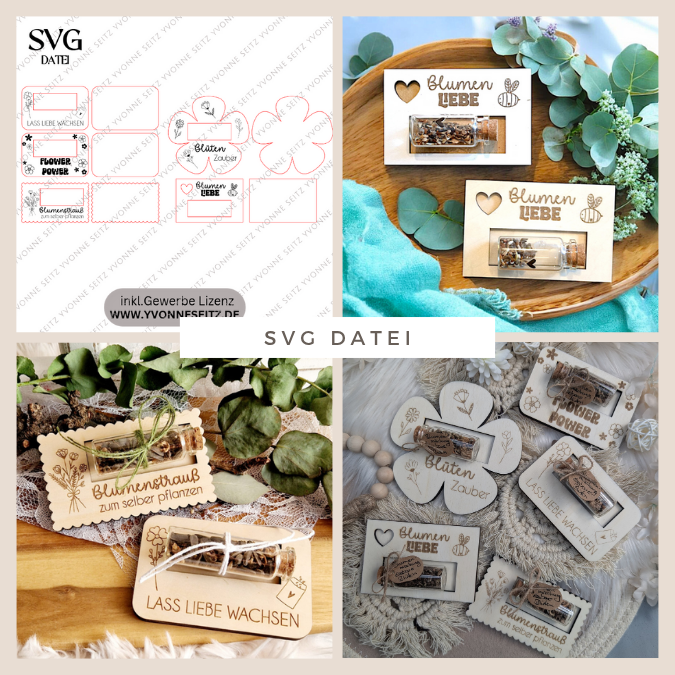 SVG Laserdatei Designs Halter für Blumensamen Samen Gastgeschenk Hochzeit Mitbringsel Geschenkidee SVG Datei Reagenzglas