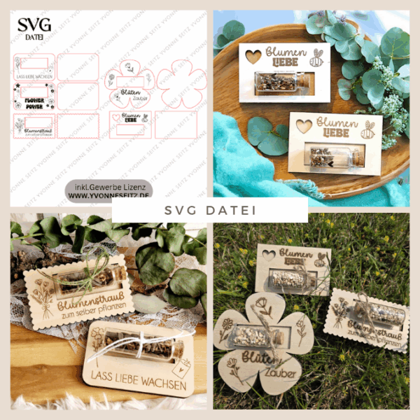 SVG Laserdatei Designs Halter für Blumensamen Samen Gastgeschenk Hochzeit Mitbringsel Geschenkidee SVG Datei Reagenzglas