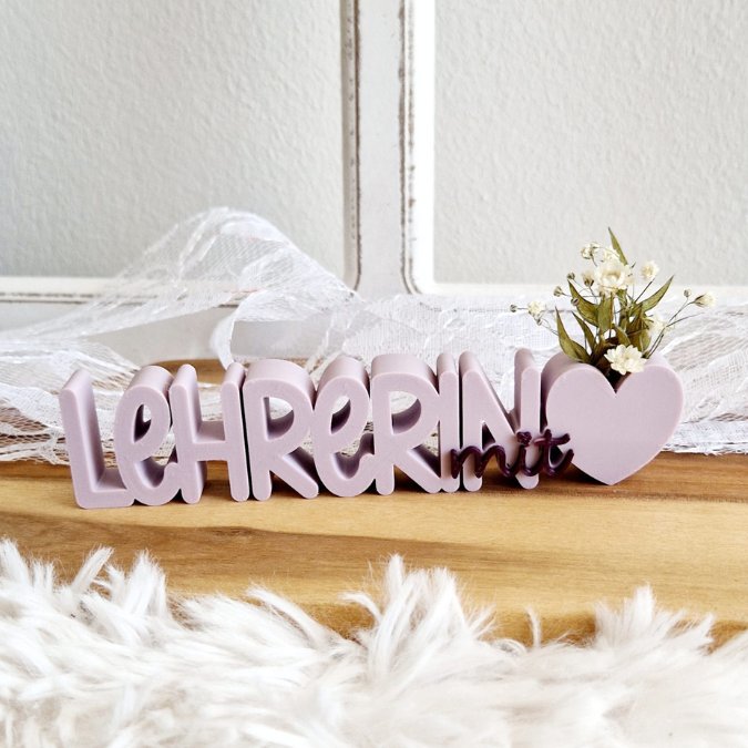 STL 3D Druck Datei 2er Schriftzug Lehrerin mit Herz zum füllen mit Blumen Aufsteller 3D-Druck Datei Abschied Schule Geschenkidee Lehrer – Bild 3