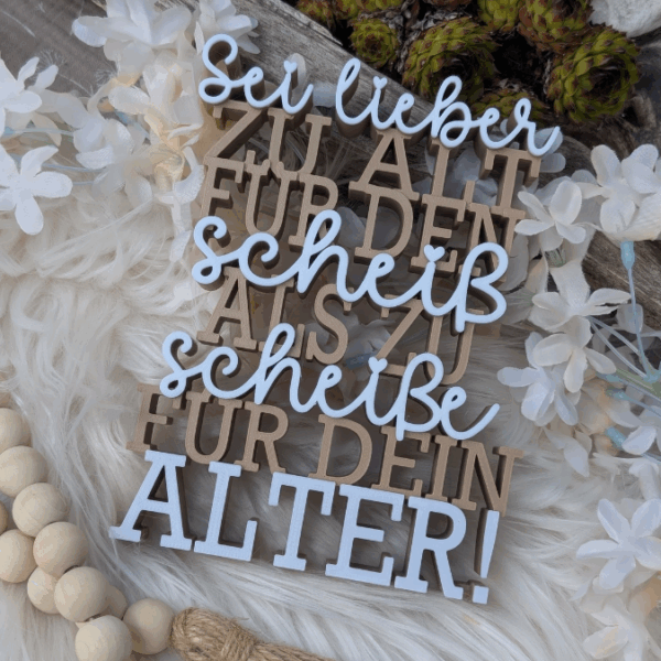 STL 3D Druck Datei Aufsteller Schriftzug Statement "Sei lieber zu alt für den scheiß als zu scheiße für dein Alter"  3D-Druck Datei