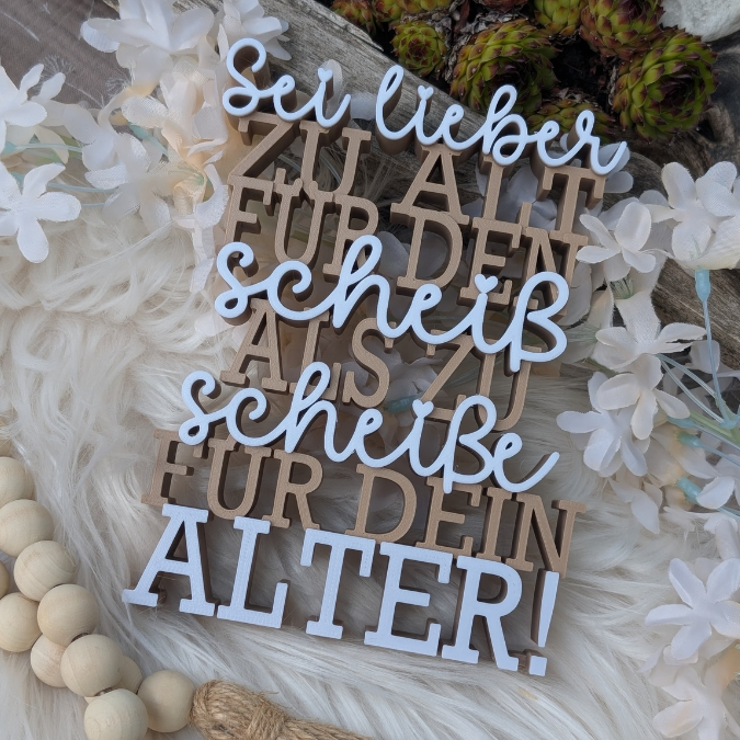2 STL 3D Druck Datei Aufsteller Schriftzug Statement "Sei lieber zu alt für den scheiß als zu scheiße für dein Alter" 3D-Druck Datei