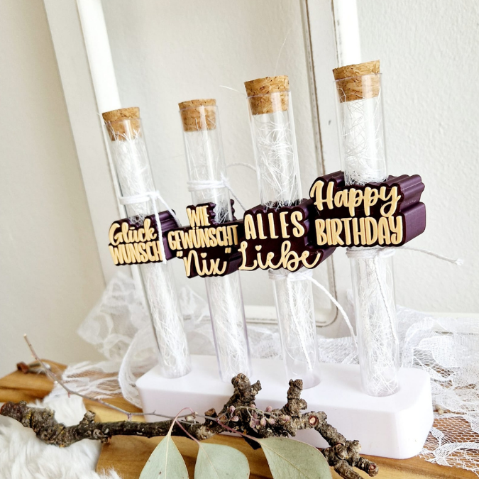 3D Druck Datei STL 7 Designs in 3 Größen Geburtstag Aufschieber Wunscherfüller für Reagenzglas Geldgeschenk happy birthday 3D-Druck Datei – Bild 9