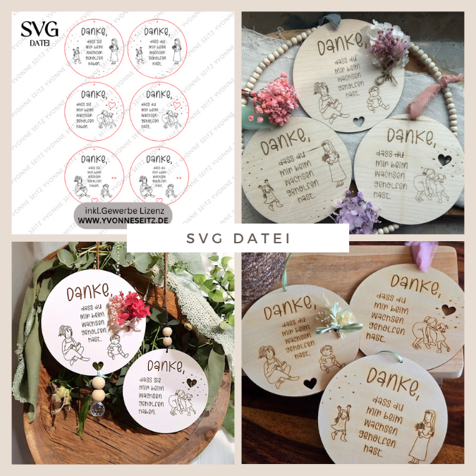 SVG Laserdatei 6 Designs Schilder Holzscheiben Geschenkidee Abschied Kindergarten Erzieherin Kindergartenabschied Danke Kita Kiga SVG Datei