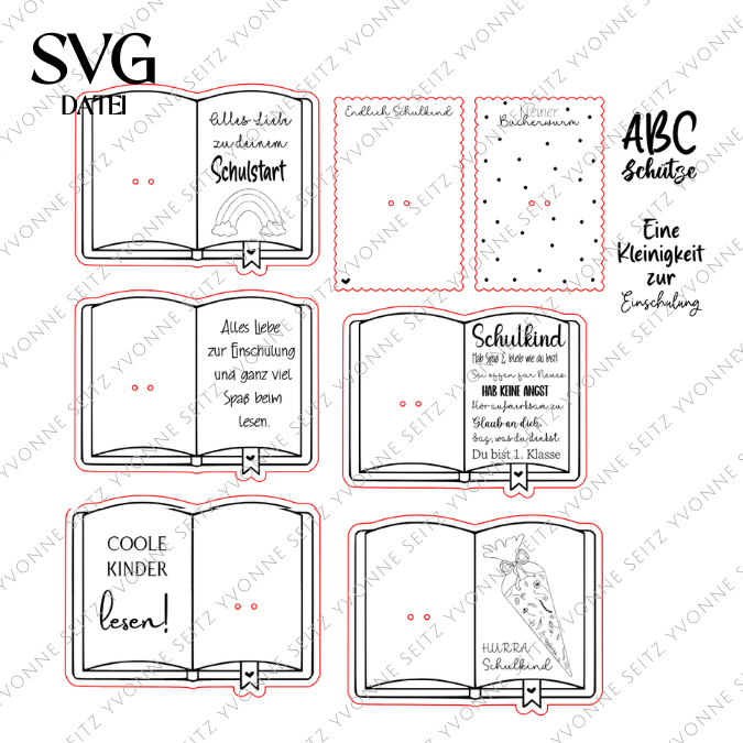 SVG Laserdatei Schulkind Einschulung 7 Designs + Gravuren Halter für Lesezeichen und Kleinigkeiten Schulstart Lesen Gescheinkidee SVG Datei – Bild 2