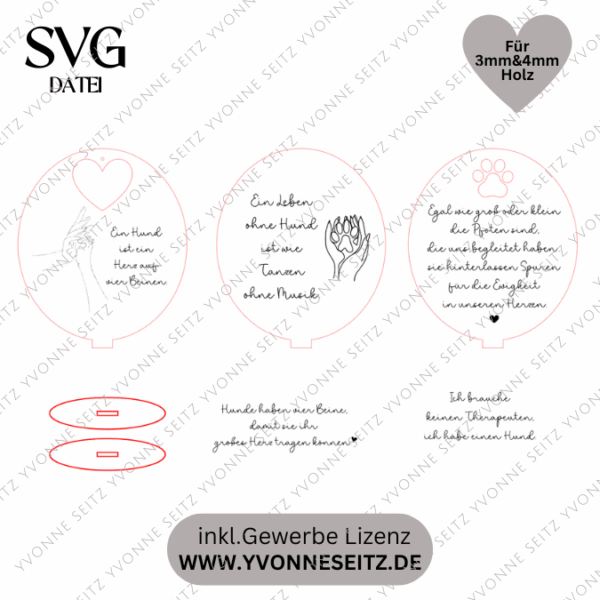SVG Laserdatei Aufsteller 3mm und 4mm 3 Designs Hunde Hund Hundemensch Hundeliebe Erinnerung Tierliebe Haustier SVG Datei – Bild 2