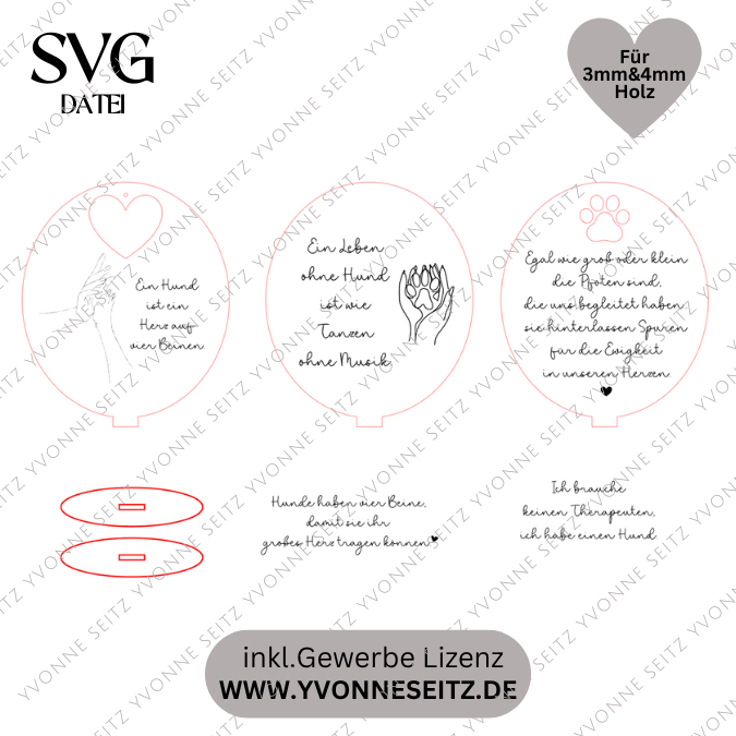 SVG Laserdatei Aufsteller 3mm und 4mm 3 Designs Hunde Hund Hundemensch Hundeliebe Erinnerung Tierliebe Haustier SVG Datei – Bild 2