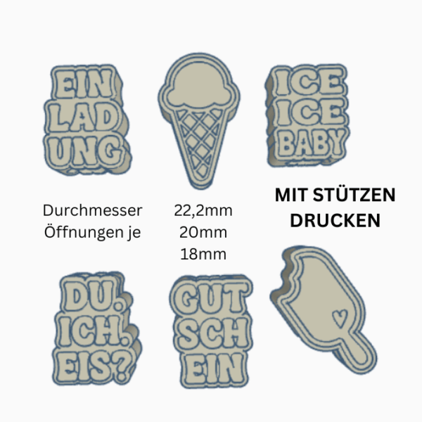 STL 3D Druck Datei 6 Designs in 3 Größen Eis Sommer Einladung Gutschein Aufschieber Wunscherfüller Reagenzglas Geldgeschenk 3D-Druck Datei – Bild 2