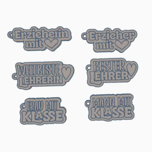 STL 3D Druck Datei Schlüsselanhänger 6er Erzieherin mit Herz Lehrerin Lehrer Erzieher 3D-Druck Datei – Bild 7