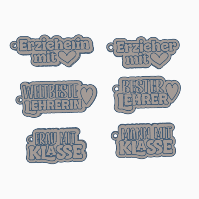STL 3D Druck Datei Schlüsselanhänger 6er Erzieherin mit Herz Lehrerin Lehrer Erzieher 3D-Druck Datei – Bild 9
