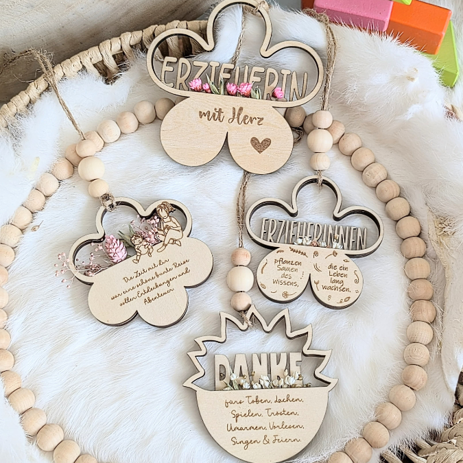 6 Designs Blumen zum Aufhängen und füllen mit Blumen oder Geld Kindergartenabschier Erzieherin KiTa Erzieherin Danke SVG Laserdatei Lasercut – Bild 13