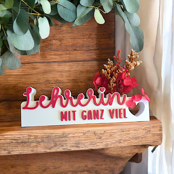 STL 3D Druck Datei 2er Schriftzug Lehrerin mit ganz viel Herz Aufsteller 3D-Druck Datei Abschied Schule Schulkind mit Löchern für Blumen – Bild 4