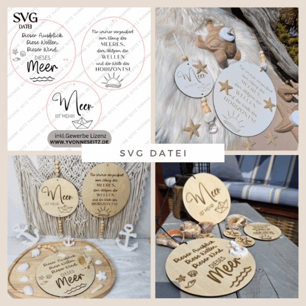 SVG Datei 3 Designs Holzscheiben Meer Maritim Laserdatei